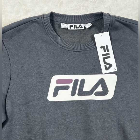 NWT FILA Medium Crewneck Soft Cotton Gray Box Logo Sweater Tennis Soccer - Picture 6 of 10